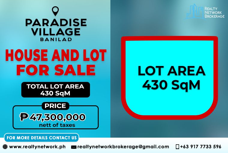 430 SqM House and Lot For Sale in Paradise Village Corner Lot Realty